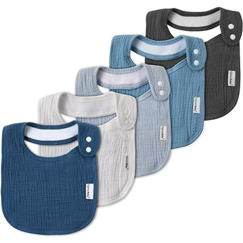 Muslin Bibs for Baby Boys Girls,Organic Muslin Baby Bib for Drooling and Teething,Soft Bandana Drool Bibs 5 Pack