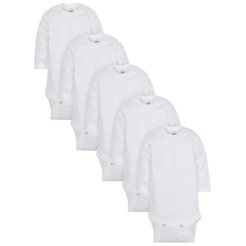 Wonder Nation Baby Boy or Girl Gender Neutral Long Sleeve Bodysuits, 5-Pack - White - Newborn