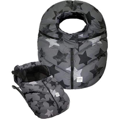 7AM Enfant Car Seat Covers - Cocoon Baby Cover for Boys & Girls, Rain & Snow Repellent, Breathable Windproof, Center Zipper, Universal Fit for Infant Car Seat (0-12M) (Stella)