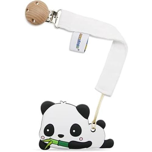Baby Food Grade Silicone Teether Toy with Pacifier clip Holder,Teething Pain Relief Toys Gift Set for 3 Months+ Boys and Girls,Freezer Safe,BPA Free (Panda)