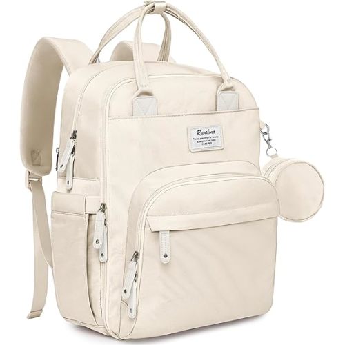 RUVALINO Diaper Bag Backpack, Multifunction Travel Pack Maternity Baby Changing Bags, Large Capacity, Waterproof, Beige