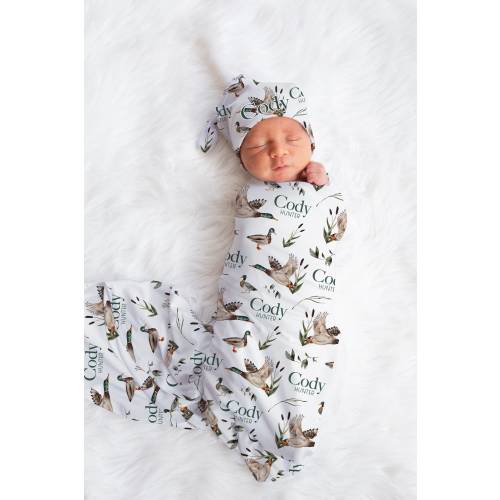 Mallard Duck Swaddle Set, Duck Swaddle Baby Blanket, Personalized Swaddle Blanket, Duck Hunter Baby Blanket, Duck Nursery Decor B33