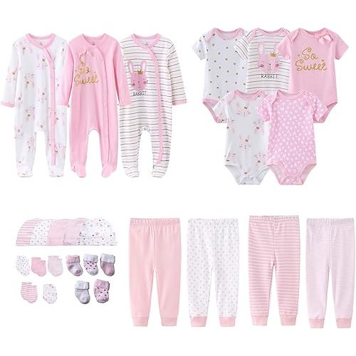 Newborn Layette Gift Set 27-Piece Baby Girl Clothes Bodysuits, Pants Essentials and Accessories 0-6Months
