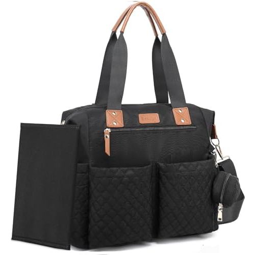 Beaulyn Diaper Bag Tote,Large Diaper Bag with Pacifier Case & Changing Pad,Waterproof Baby Bags with Shoulder Straps & Stroller Straps for Mom Dad