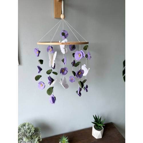 Rosemary lowers mobile, Butterfly crib mobile, floral baby mobile, hanging felt mobile, cot mobile for baby girl, flowers nursery decor