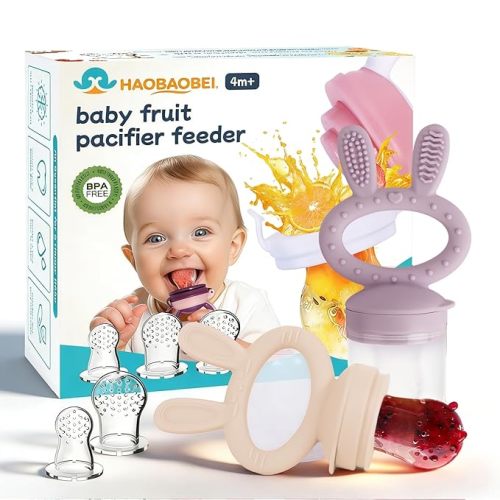 Baby Solids/Frozen Fruit Feeder Pacifier, Infant Teether Toy 4M+, BPA-Free Silicone Pouch & Nipple, Safely Introduce Solids, Teething Relief, 2-Pack
