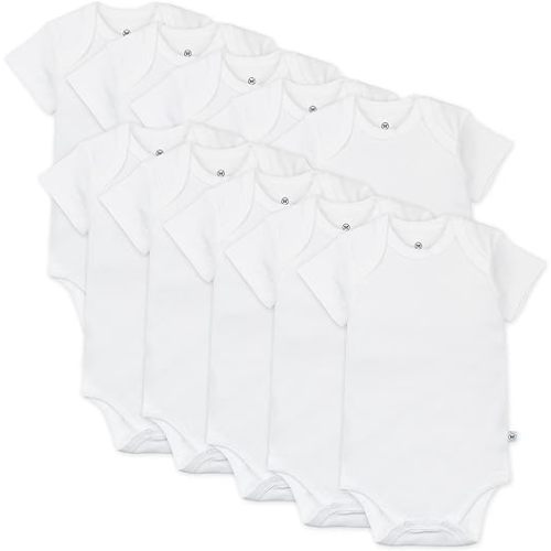 Honestbaby 10-Pack Short Sleeve Bodysuits One-Piece 100% Organic Cotton for Infant Baby Boys, Girls, Unisex - Honestly Pure White - 3-6 Months