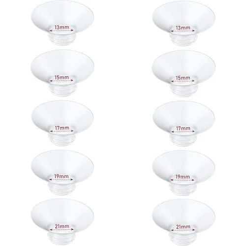 Flange Insert 10PCS 13/15/17/19/21mm*2 Compatible with Momcozy M9/M6/M5/S12 Pro/V1 Pro/V2 pro, Spectra/Medela/Elvie/NCVI/TSRETE/eufy/Lansinoh/Paruu/MomMed Breast Pump 24mm Shields/Flanges