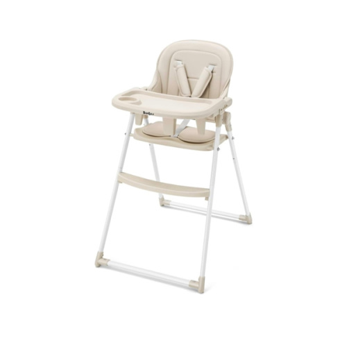 Foldable High Chair for Infants & Toddlers, Adjustable 3-Position Dishwasher-Safe Tray, 5-Point Safety Harness, Space-Saving Design for Dining & Mealtime, Beige