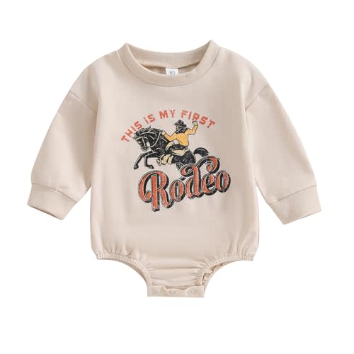SAYOO Western Baby Boy Girl Clothes My First Rodeo Bubble Romper Sweatshirt Bodysuit Newborn Funny Cowboy Cowgirl Clothes