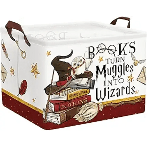 Clastyle Potter Nursery Decor Baby Basket Magic Wand Hat Book Shelf Basket Broomstick Owl Kid Gift Basket Large Collapsible Clothes Basket Rectangle Toy Chest with Handle