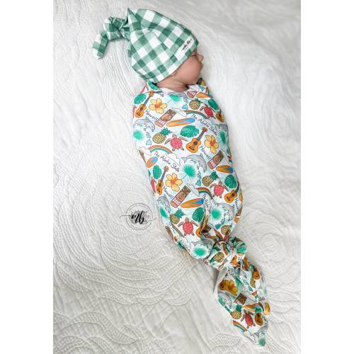 States Collection - HAWAII Aloha Swaddle Blanket with Coordinating Knotted Hat | Soft Blanket Set | Newborn Baby Swaddle Blanket