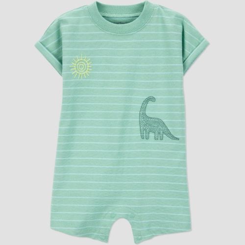 Carter's Just One You® Baby Boys' Striped Scenic Dino Romper - Green 3M: Cotton Jersey, Crew Neck, Snap Closure