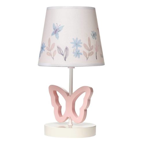 Lambs & Ivy Baby Blooms Pink Butterfly Nursery Lamp with Floral Shade & Bulb