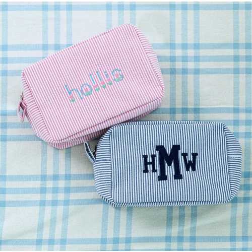 Seersucker Pouch // Shower Gift, Everything Bag, Makeup Bag, Cosmetic Bag, Monogrammed Toiletry Bag, Back To School, Kids Bag, Preppy Stripe