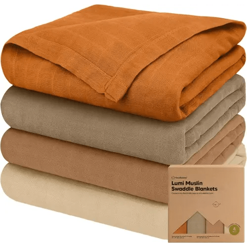 4-Pack Muslin Swaddle Blankets for Boys, Girls - Organic Baby Swaddles for Newborns, Soft & Breathable Receiving Baby Blankets for Girl, Boy, Neutral, Newborn Essentials Gift (Spice)