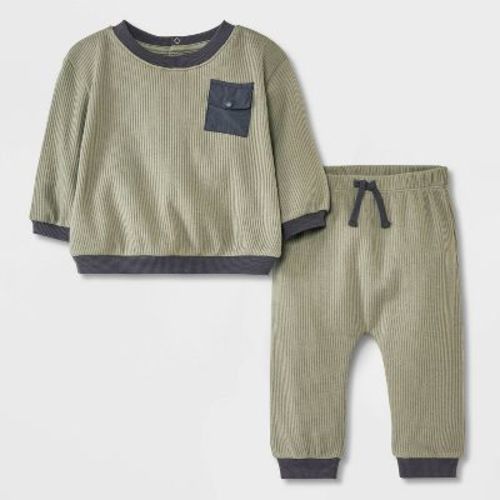 Grayson Mini Baby Boys' Ribbed Top & Bottom Set - Green Newborn