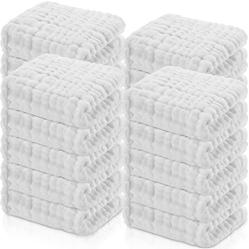 20 Pack Baby Muslin Washcloths Natural Muslin Cotton Baby Wipes Soft Newborn Baby Face Towel Absorbent Muslin Washcloth for Sensitive Skin Baby 12x12 inches (White)