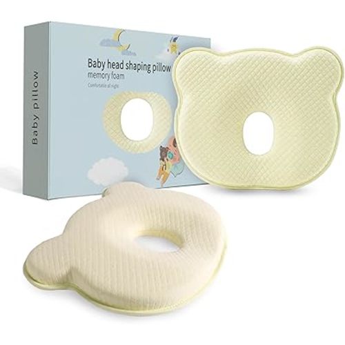 Soft and Breathable Pillow with Memory Foam and Bear Design (Soft Yellow)
