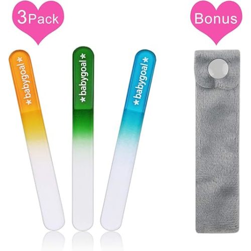 Babygoal Baby Nail Files 3 Pack,Newborn Nail Files with a Pouch,Genuine Czech Float Glass, Gift for Newborns,Toddlers,Infant, Babies &Young Children 3NF02