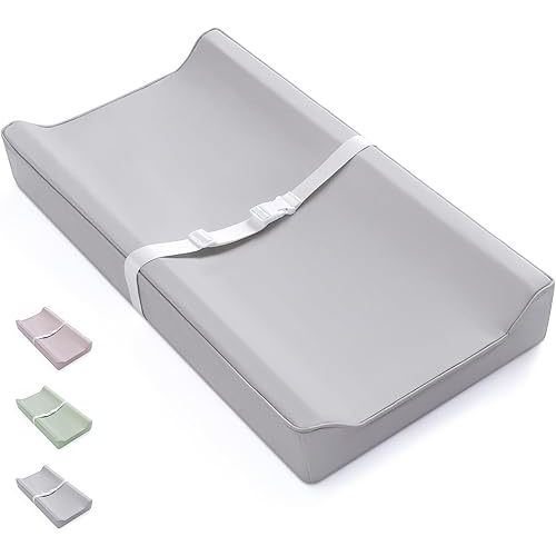 Blissful Diary Vegan Leather Baby Changing Pad with Waterproof & Wipe-Clean PU Cover, Standard Size Cozy Diaper Changing Pad for Dresser and Table, Light Gray