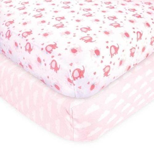 Luvable Friends Baby Girl Fitted Crib Sheet, Girl Basic Elephant, One Size