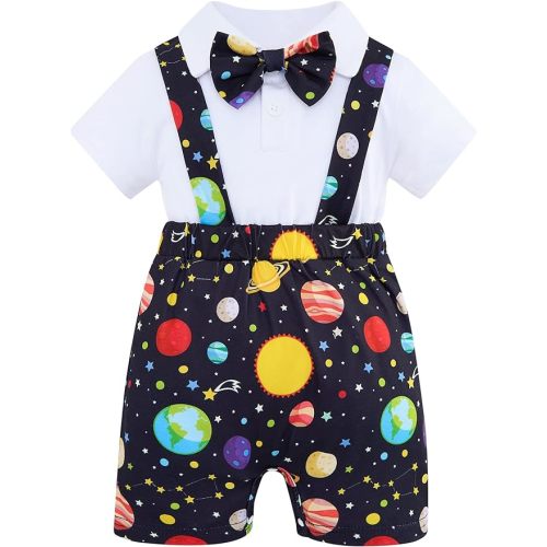 BFUSTYLE Baby Boy Romper 2 in 1 Outfits Short Sleeve Bodysuit with Bowtie 0-24 Months - Space - 0-6 Months