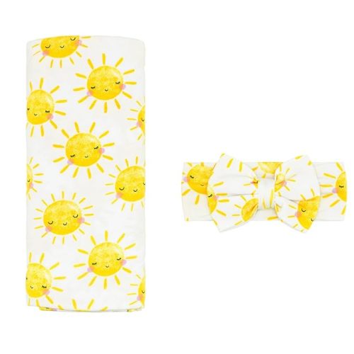 Little Sleepies Swaddle & Headband Bow Set, Viscose from Bamboo Baby Swaddles, Newborn Baby Girl Clothes (Luxe Sunshine)
