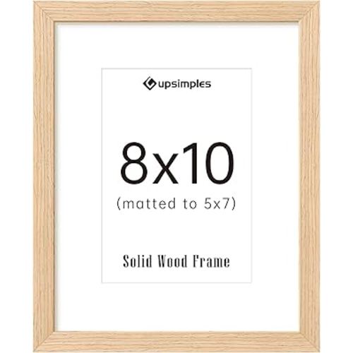 Amazon.com - upsimples 8x10 Picture Frame, Natural Solid Wooden Picture Frames, Display 5x7 with Mat or 8 x 10 Without Mat, Wall or Tabletop, 1 Pack, Natural