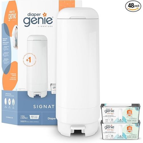 Diaper Genie Signature Gift Set | includes Easy Roll Refill with 48 Bags | Holds Up to 2256 Newborn Diapers