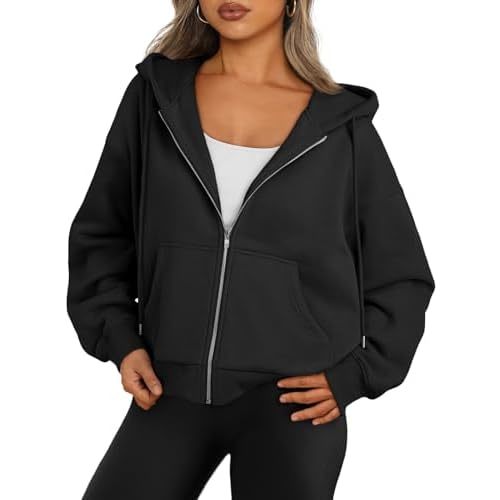 Trendy Queen Zip Up Hoodies For Women Cropped Sweatshirts Fall Fashion Outfits 2025 Y2k Fleece Teen Girls Clothes
