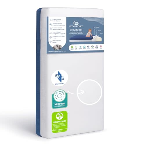 Serta CloudCool Crib and Toddler Mattress, Breathable, Machine Washable Cover, Waterproof, Hypoallergenic, Greenguard Gold Certified Baby Mattress