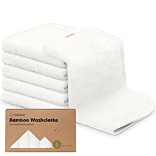 Organic Baby Washcloths - 6-Pack Soft Bamboo Washcloth, Baby Wash Cloths, Baby Wash Cloth for Newborn, Kids, Baby Towels, Baby Bath Essentials, Face Towel, Face Cloths for Washing Face (White)