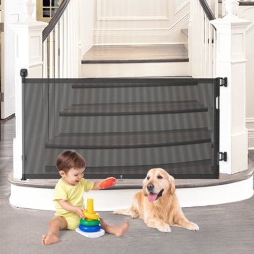 BEBANG Retractable Baby Gate, 55" Extra Wide, Retractable Dog Gate for Doorways, Stairs, Hallways, Indoor and Outdoor, Black