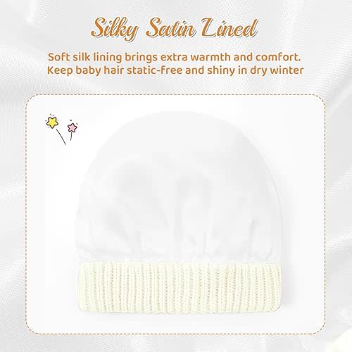 Century Star 3 Pack Baby Winter Hat Satin Lined Baby Beanie for Boys Girls Warm Knit Infant Toddler Hats Cap