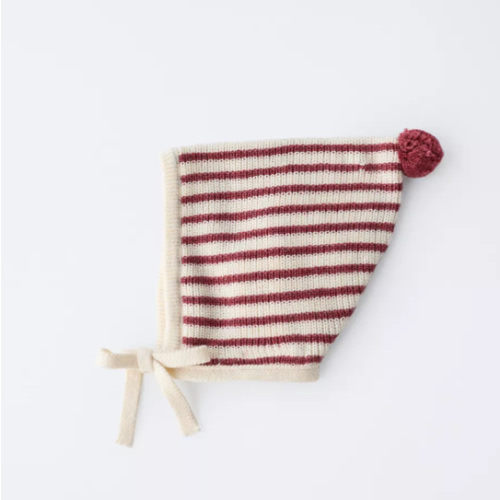 STRIPED TOWEL POMPOM BONNET - Maroon | ZARA United States