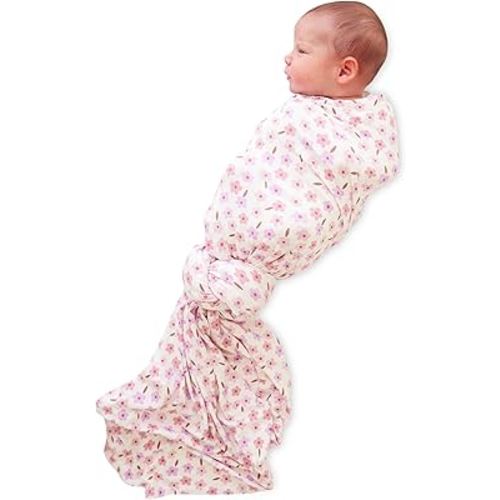 Caden Lane Baby Swaddle & Receiving Blanket, Soft, Breathable & Temperature-Regulating Bamboo Viscose Fabric for Swaddling Newborns, Gender Neutral Infant Blanket for Boys & Girls, Blushing Blooms