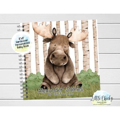 Moose Baby Keepsake Journal, Personalized Moose Baby Book, Milestone Stickers, First Five Years, Baby Book, Baby Shower Gift