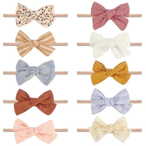 Baby Girl Headbands and Bows, Newborn Infant Toddler Nylon Hairbands Hair Accessories - Honey