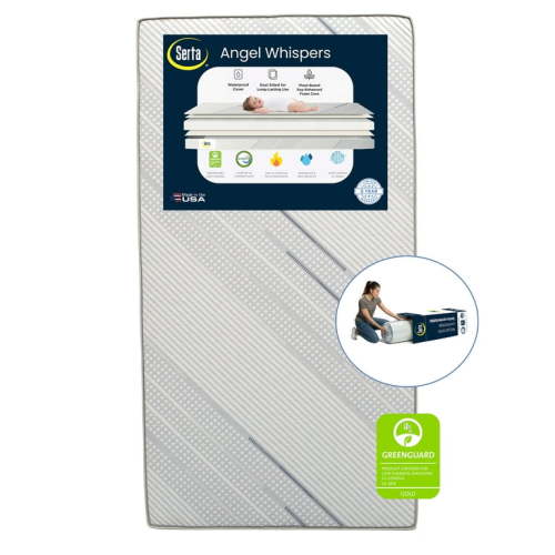 Serta Angel Whispers Dual Sided 5" Crib /Toddler Mattress, GREENGUARD Gold, Firm Plant-Based Foam