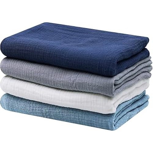Muslin Swaddle Blankets Cotton Newborn Colorful Natural Soft and Breathable, Enlarge Thickened Baby Blankets for Boys and Girls Suitable for Infants & Toddlers Swaddle Wrap(4 Pack)