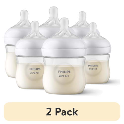 (2 pack) Philips Avent Natural Baby Bottle with Natural Response Nipple, 1m+, 4oz, Clear, 3pk,, SCY900/93