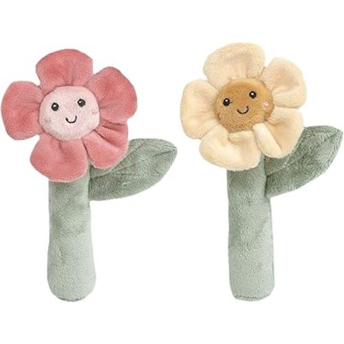 MON AMI Soft Baby Rattle Toy Set of 2 Pcs – 6”, Flower Shaped Plush Stuffed Rattle for Newborns, Babies, Sensory Development Toys for Infants & Toddlers