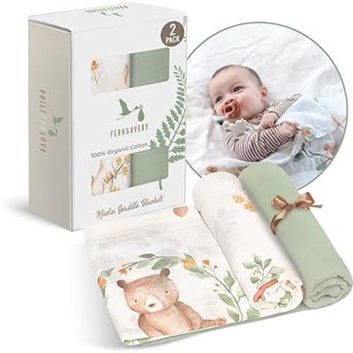Fern & Avery Baby Swaddle Blankets - Receiving Blanket for Boys & Girls - Lightweight Breathable Organic Cotton - Gender Neutral Swaddle Blankets - Woodland Theme