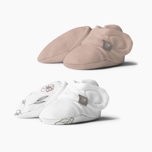 Goumi Kids Stay on Baby Booties (2 pack) - Abstract Floral/Rose, 0-3 Months