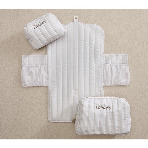 Oxford Stripe Quilted Changing Tote Travel Set