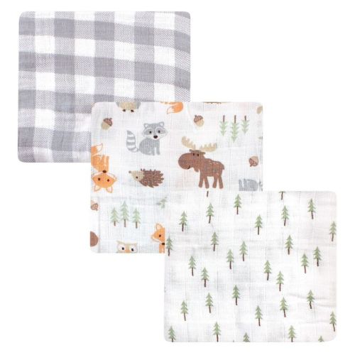 Hudson Baby Infant Boy Cotton Muslin Swaddle Blankets, Woodland 3-pack, One Size