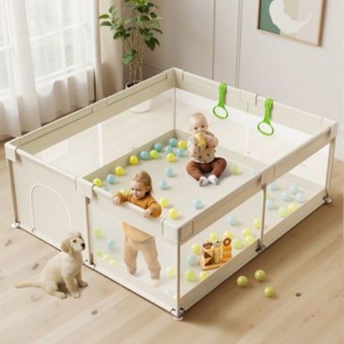 Extra Large Baby Playpen with Gate – Indoor Toddler Play Yard & Kids Play Area Fence, Sturdy Gray 69×59 in (YELLOW)