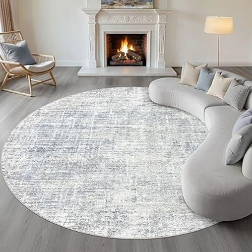 10ft Round Rug Living Room: 10x10 Washable Large Neutral Blue Circle Area Rug Abstract Soft Modern Stain Resistant Indoor Floor Non-Slip Carpet for Bedroom Nursery Kids Office Playroom Dining Room