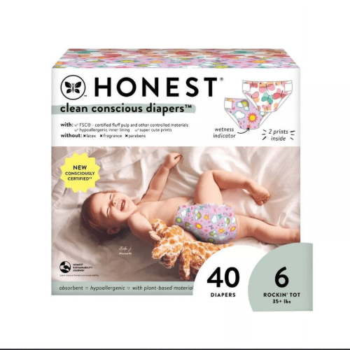 The Honest Company Clean Conscious Disposable Diapers Sky's The Limit + Wingin, size 6, 40Count